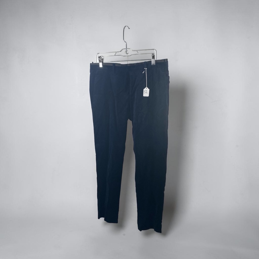 River Island Mens Navy Blue Velvet Skinny Fit Trousers Satin Trim 32x30 NWT